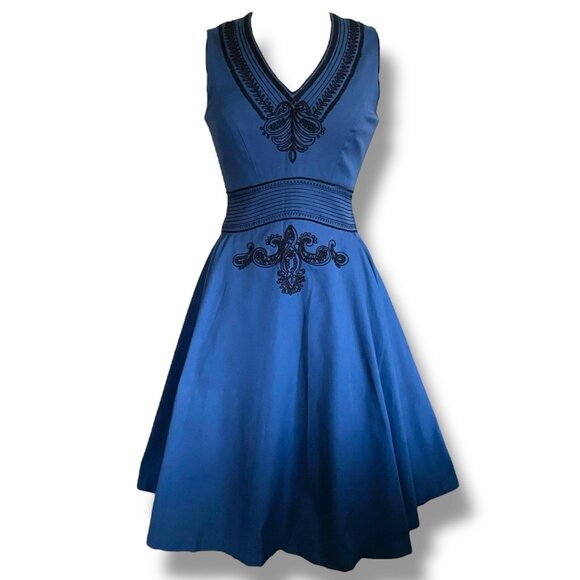 Badgley Mischka Womens Dress Sz 2 Black Black Embroidery Soutache Fit & Flare - Picture 1 of 11